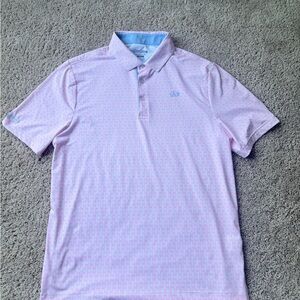 Pink and White Mens GoodGood Polo Shirt with Classic Collar and Short Sleeves